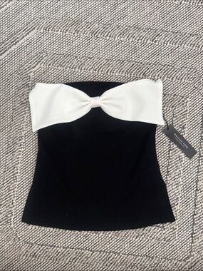 Strapless Black Top with White Bow Accent